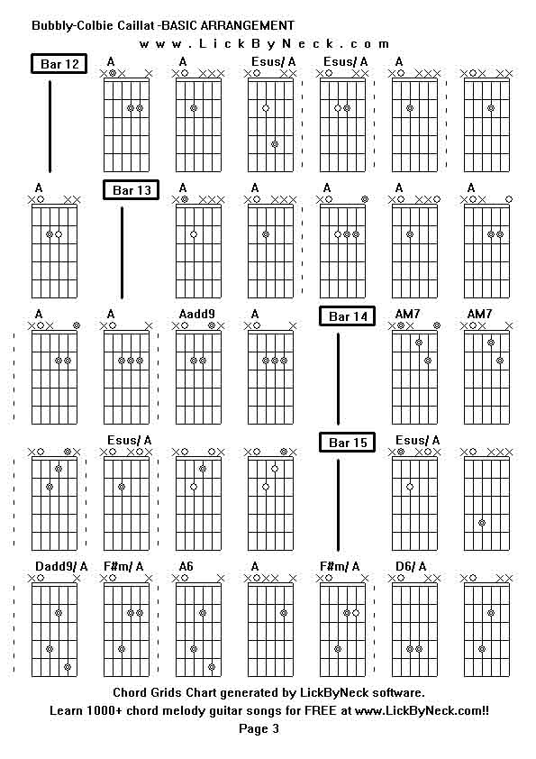 Chord Grids Chart of chord melody fingerstyle guitar song-Bubbly-Colbie Caillat -BASIC ARRANGEMENT,generated by LickByNeck software.